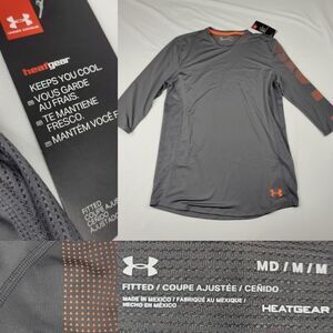 NEW M UNDER ARMOUR Heat Gear gray orange fitted DRI-FIT wicking SHIRT medium NWT
